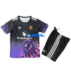 Maglia Manchester United Calcio 2025/2026 Bambino Kit Nero/Viola